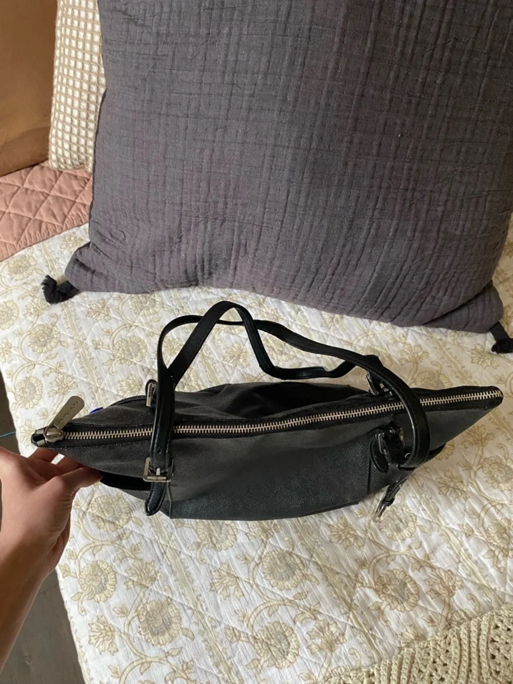 Michael Kors Black Leather Tote with Signature MK Pendant — Medium size